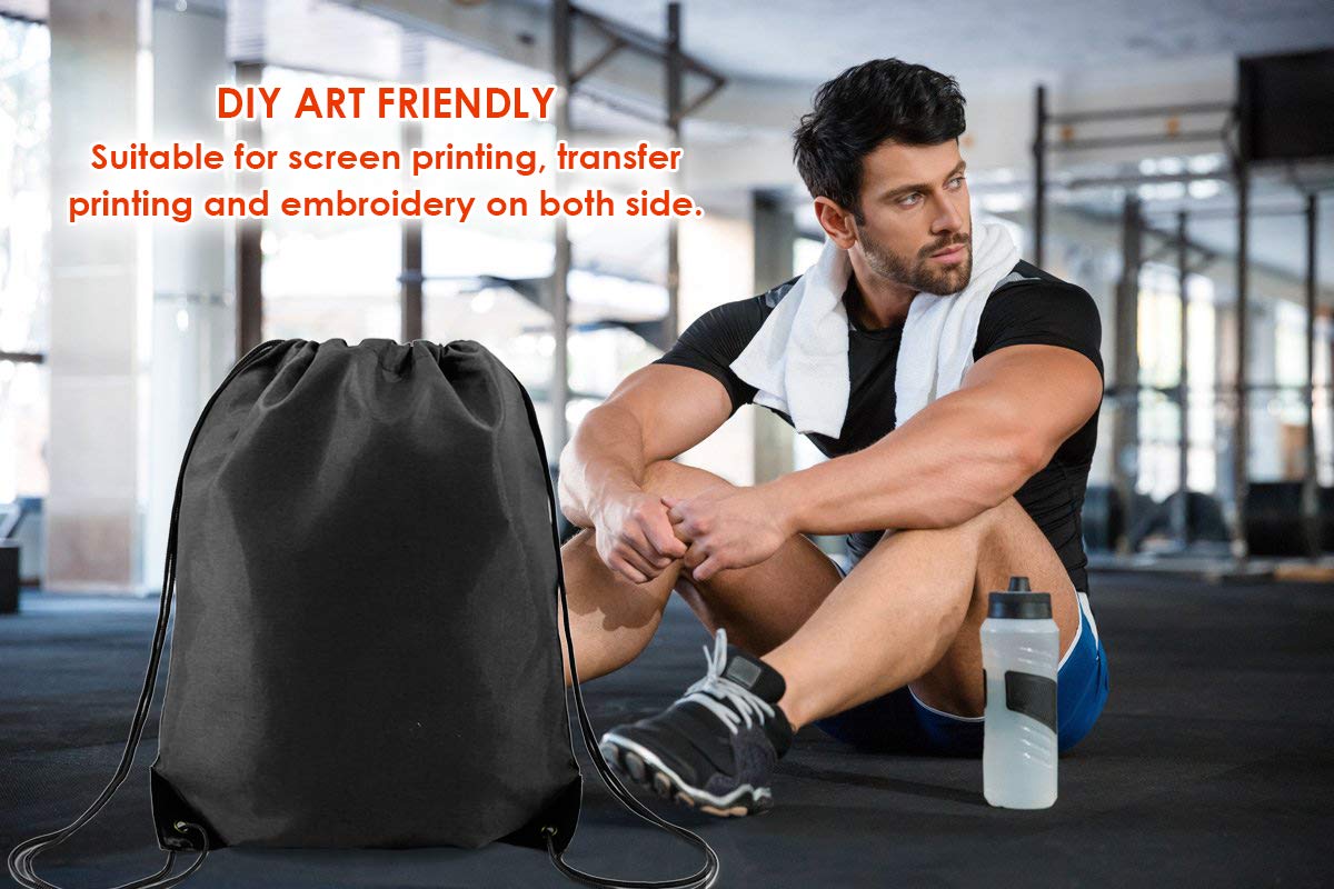 BeeGreen 24 Pack Black Drawstring Backpacks Cinch Bags Bulk Heavy Duty String Backpacks Machine Washable Sackpacks Outdoor Sport Bags for Men Women