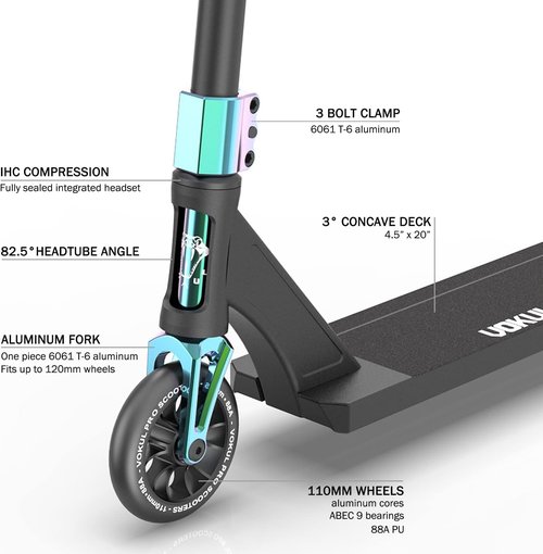 VOKUL K1 Pro Scooters - Stunt Scooter | Trick Scooter - Intermediate and Beginner Freestyle Scooter for Kids 8 Years and UP,Teens and Adults -Quality Kick Pro Scooter for Boys and Girls (Neo-Black)