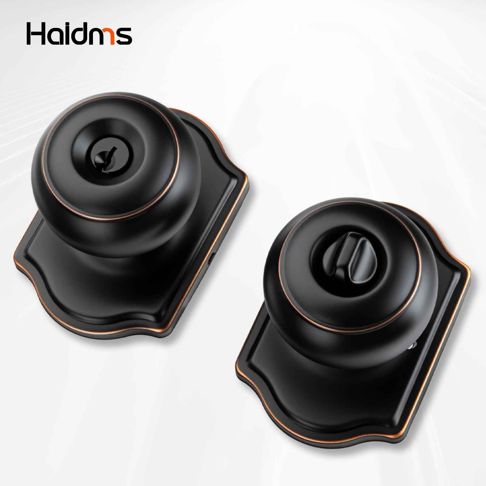 Haidms Keyed Entry Bronze Door Knob Interior, Exterior Locking Door Knobs, Oil Rubbed Bronze Exterior Doorknobs with Lock and Key, 1 Pack