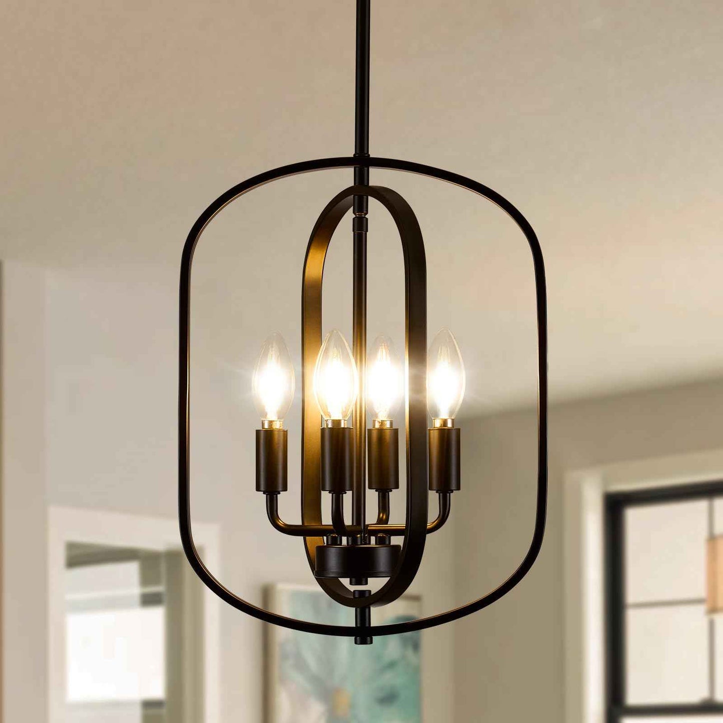 MIAYBPH Black Chandelier Light Fixture, 4-Light Dining Room Chandelier Over Table Farmhouse Rustic Small Entryway Chandeliers Hanging Island Pendant Lights for Kitchen Entryway Foyer Living Room