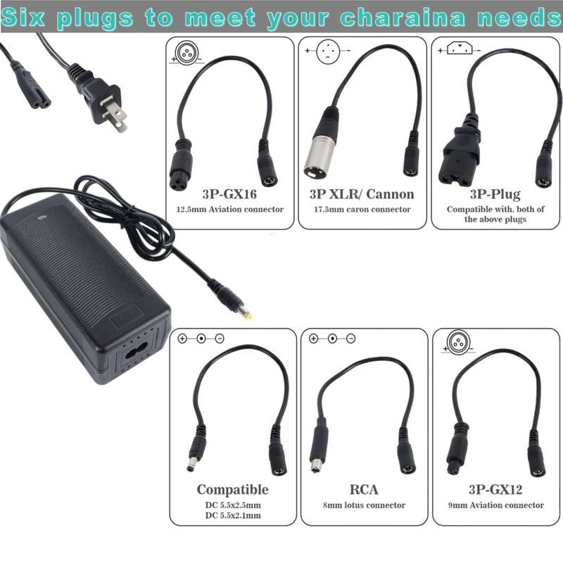 29.4V 2A/1A Fast Battery Charger 7 in 1 Plugs Universal Universal for 24V 25.2V 25.6V 25.9V Lithium Battery, 7S Lithium Battery Replacement Charger for Gotrax,Jetson,Razor,Ninebot,etc