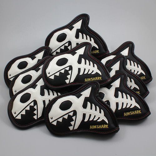 AIMSHARK Skull_Shark Golf Iron Covers/1pcs or 9pcs Set/Golf Head Covers/Golf Club Covers (Skull_Iron 9pcs Set White)