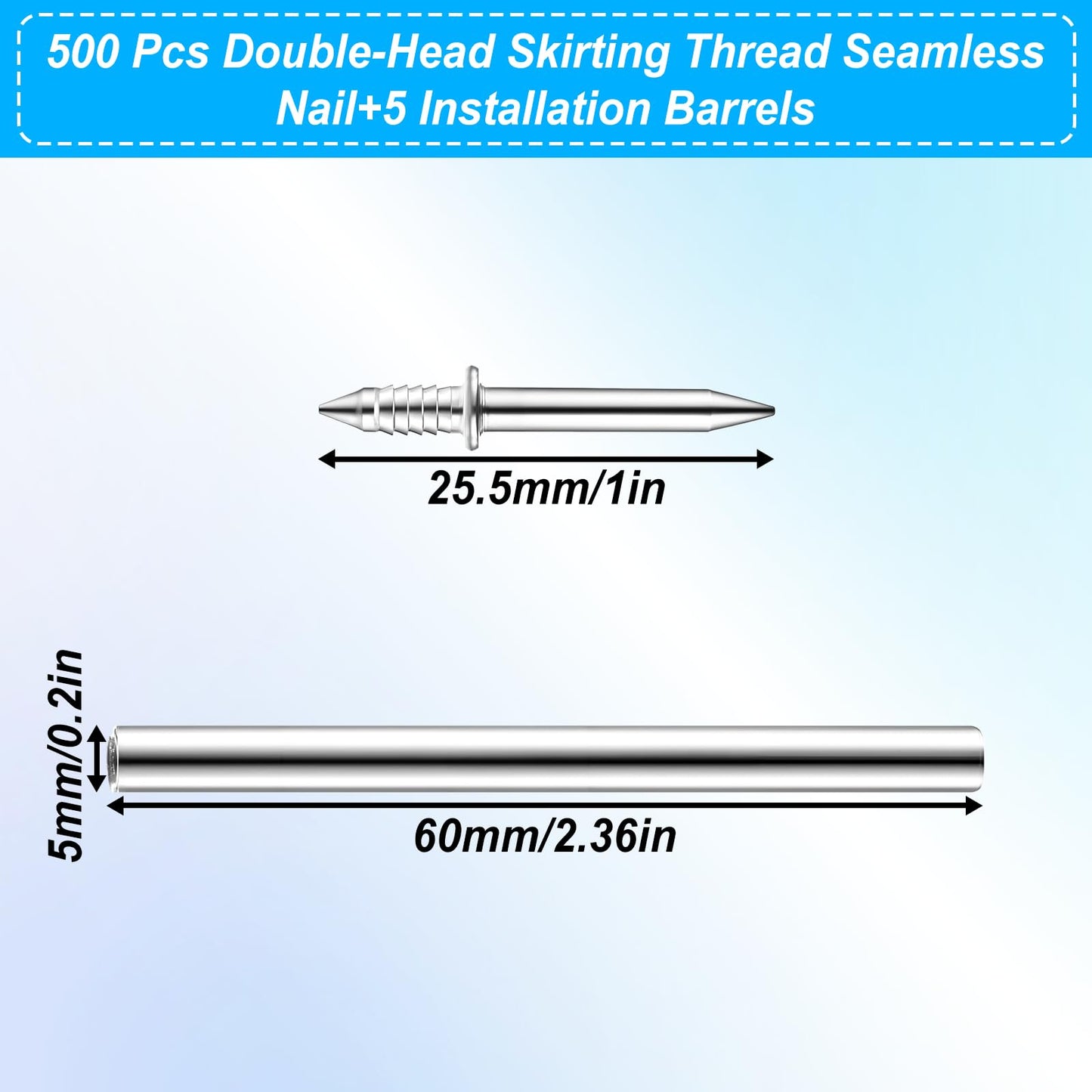 simarro 500 Packs Double-Head Skirting Thread Seamless Nail Bulk, Skirting Line without Marks Nail Invisible Security Screws with 5 Nail Specific Sleeve Tools