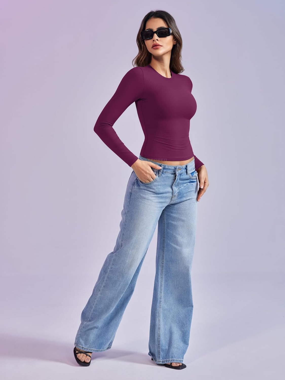 YEOREO Long Sleeve Women's Shirt - Y2K Basic Tee with Double Lining | Perfect for Workouts & Outings