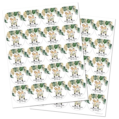 2" Round Safari Animals Thank You Party Favor Stickers – Set of 40