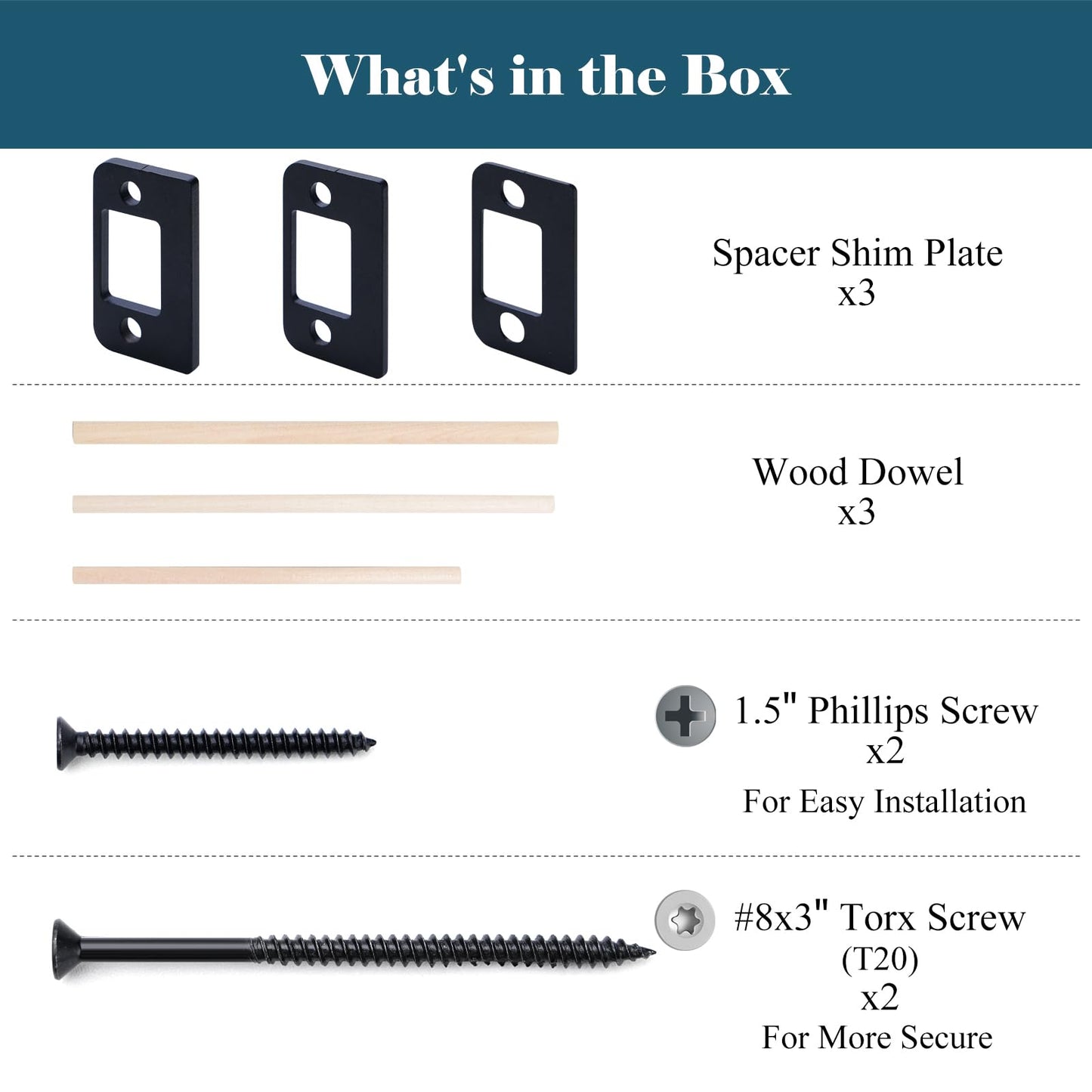 MOSECYOU Standard Door Strike Spacer Shim Plates, Stainless Steel, Set of 3 Different Thickness, Door Gap Blocker Kit to Fix Door won’t Stay Closed, Block Access to Latch (Matte Black, 1 Pack)