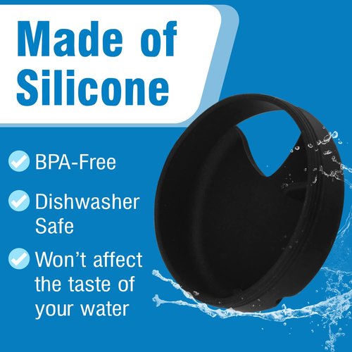 Impresa Silicone Wide Mouth Water Bottle Splash Guard - Compatible with Nalgene Wide Mouth Water Bottles - 3-Pack, Black - Drinking Spout & Sip Insert