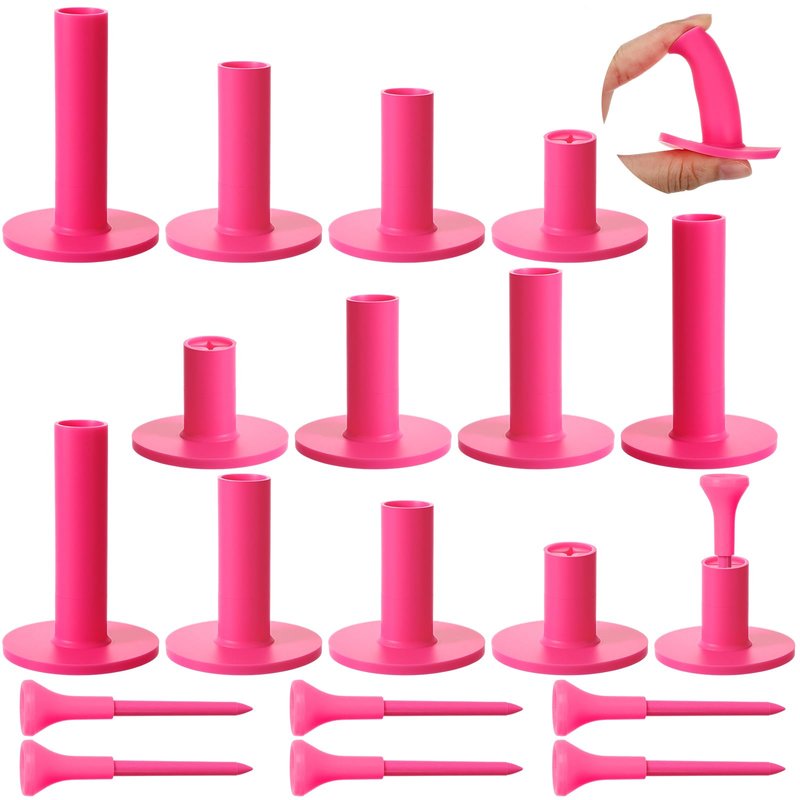 Skylety 12 Pieces Golf Range Tees Set Rubber Golf Tees for Mats Driving Range 6 Pieces for Practice Mat Mixed Size (Pink)