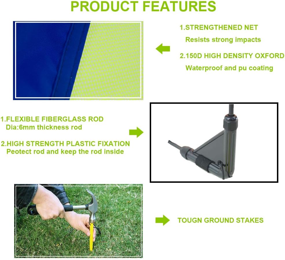 Poray Soccer Goal - Easy-Up Portable Soccer Net Set of 2 with 8 Field Marker Cones & Extra Stakes