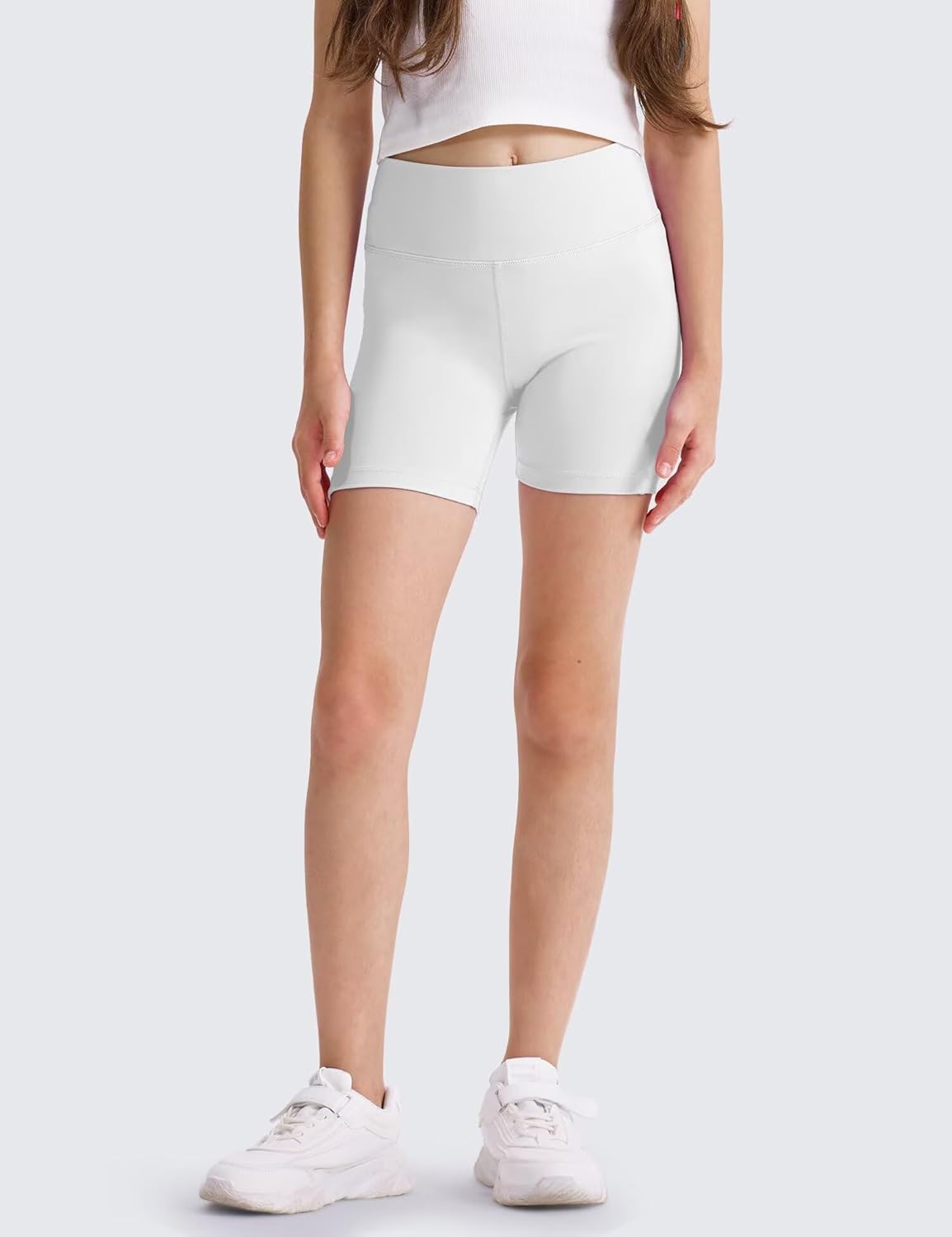 Skiennix Girls' 4'' High Waisted Biker Shorts - Stretchy Athletic Workout Shorts for Kids & Teens