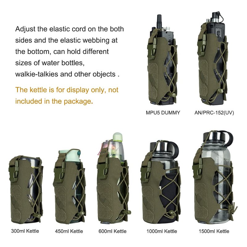 IDOGEAR Tactical Water Bottle Pouch Military Adjustable Straps Kettle Carrier Holder for Outdoor Sports (E: Ranger Green)