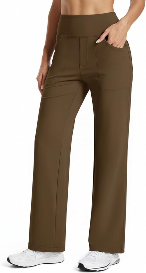 MAGCOMSEN Women's Fleece Lined High Waisted Pants - Thermal Casual Yoga Sweatpants with Pockets