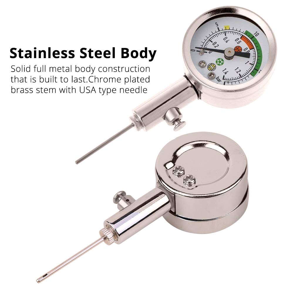 Ball Air Pressure Gauge Heavy Duty Metal Made Air Watch Test and Adjust The Pressure for Football Soccer Rugby Basketball Volleyball, Etc