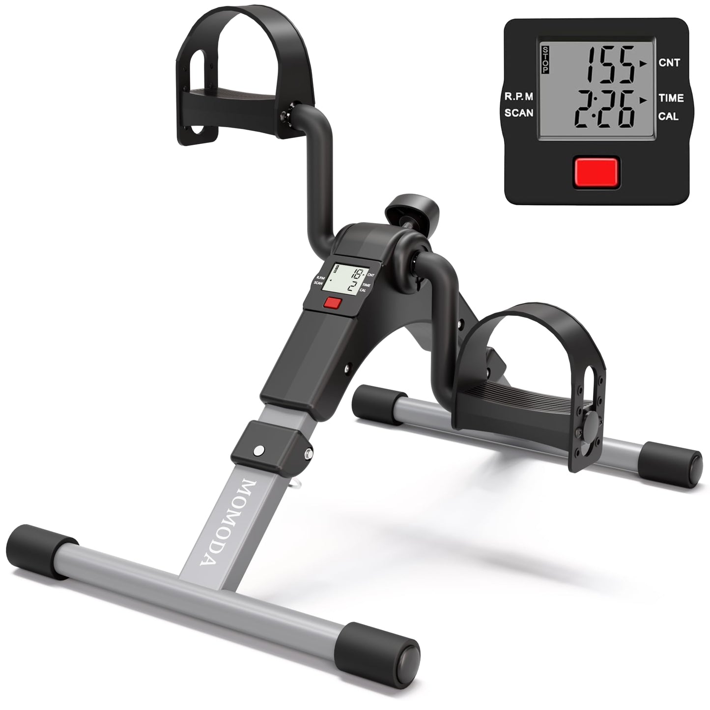 Pedal Exerciser Desk Exercise Bike Leg and Arm Exercise Bike with LCD Monitor Foldable and Porable (Black/Grey)