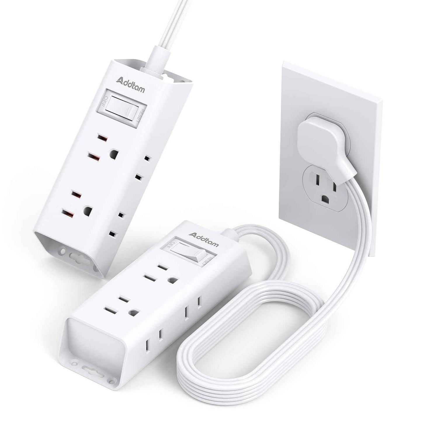 Flat Plug Power Strip, Addtam Ultra Flat Extension Cord with 6 Outlets Extender, No Surge Protector for Cruise Ship, Travel, Dorm, Home Office,2 Pack