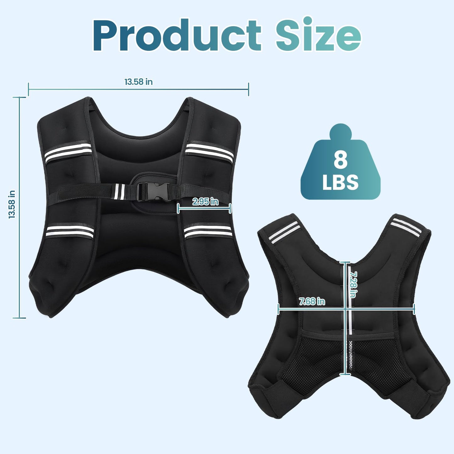 Cavry Weighted Vest, 8lb/12lb/16lb/20lb/25lb/30lb Weight Vest with Two Adjustment Straps for Men Women, Body Weight Vests Adjustable with Reflective Stripe for Strength Training, Running, Training Workout, Jogging, Walking-8LB