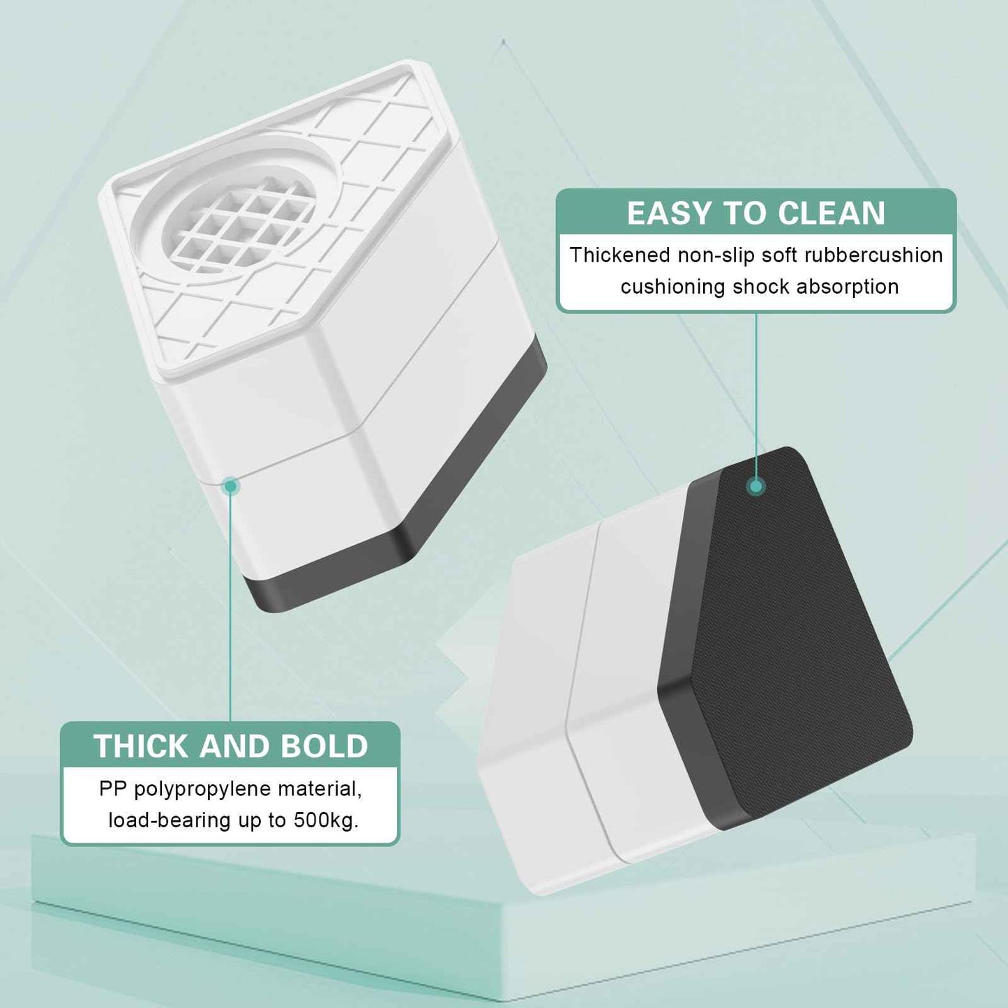 DEWEL Anti Vibration Pads for Washing Machine, 8 Pcs Washer and Dryer Pedestals Stackable Double Heighten Rubber Anti Vibration Pads, Shock Absorption & Non-Slip Floor Protection for Laundry Room