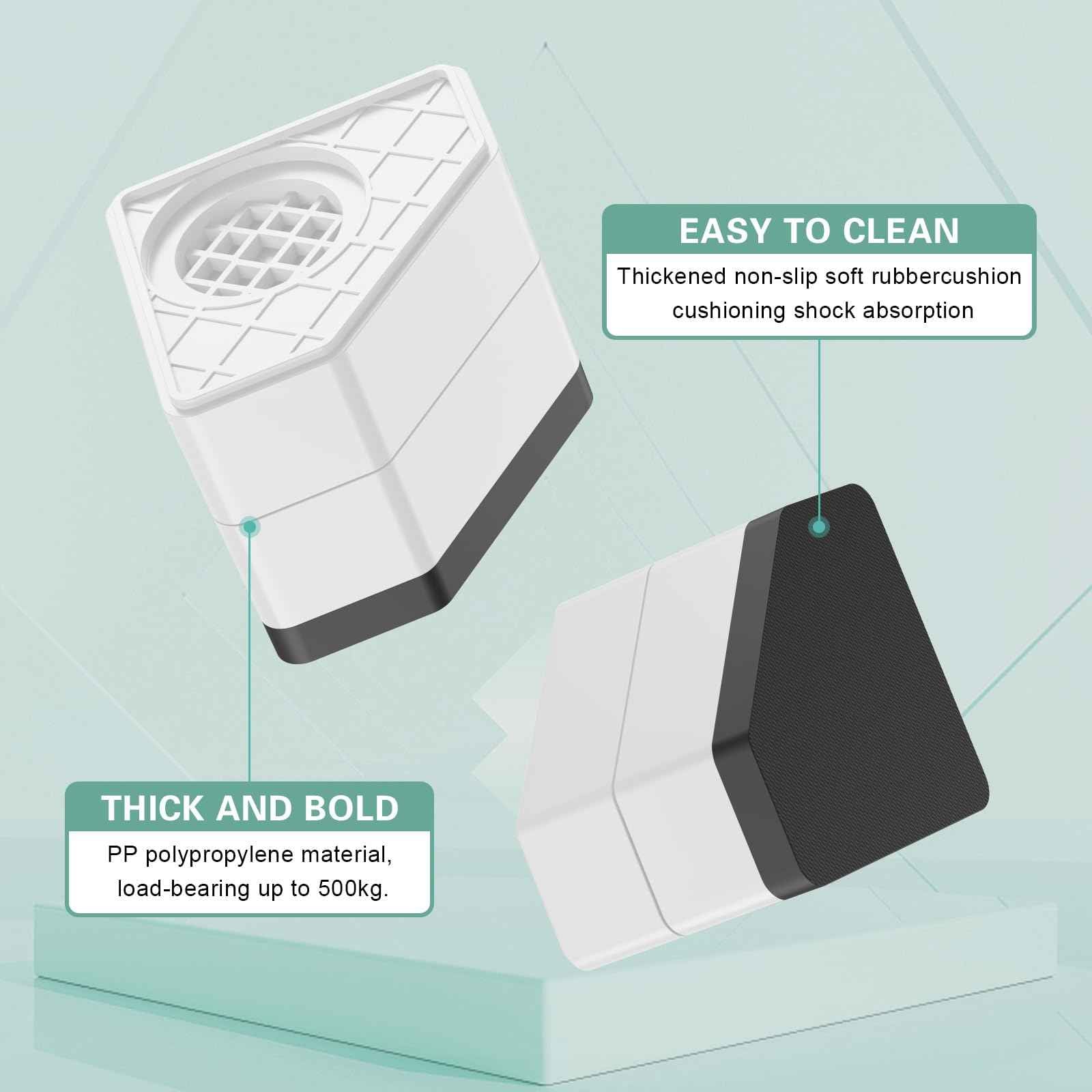 DEWEL Anti Vibration Pads for Washing Machine, 8 Pcs Washer and Dryer Pedestals Stackable Double Heighten Rubber Anti Vibration Pads, Shock Absorption & Non-Slip Floor Protection for Laundry Room