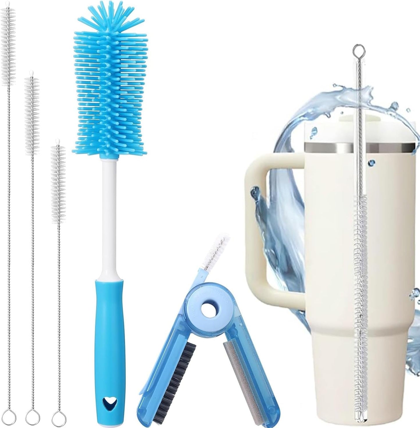 Water Bottle Cleaner Brush Set, 5 Pcs for 20 oz/32 oz/40 oz Cup, Multifunctional Bottle Brush and Long Straw Cleaner Brush, Cleaning Kit for Owala/Stanley/Yeti Tumbler Accessories