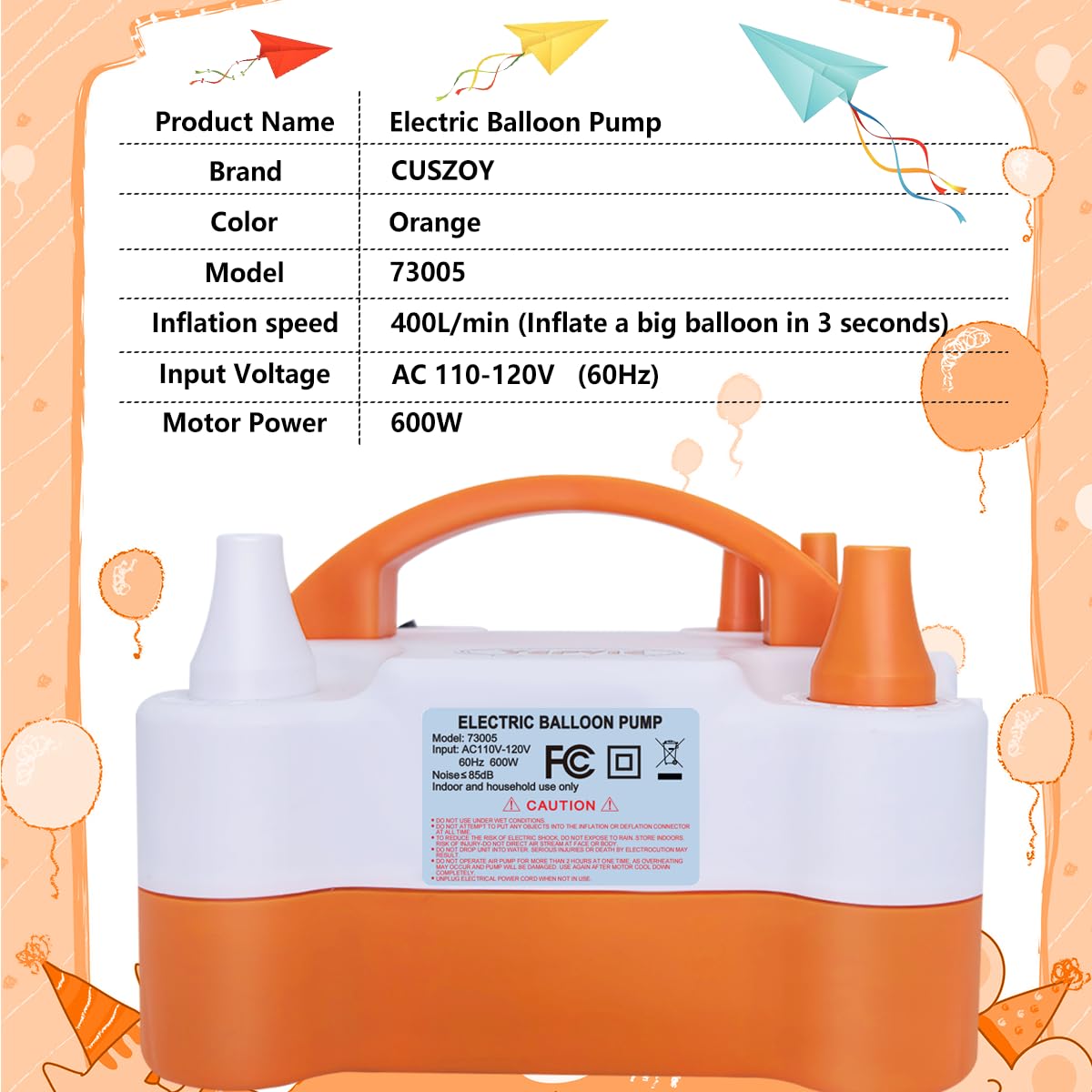 CUSZOY Electric Balloon Pump 600W, Fast Balloon Blower with 6 Balloon Arch Kits, Dual Nozzle & 2 Modes, Portable Air Pump for Balloon Decor for Party, Wedding, Birthday - Professional Balloon Pump
