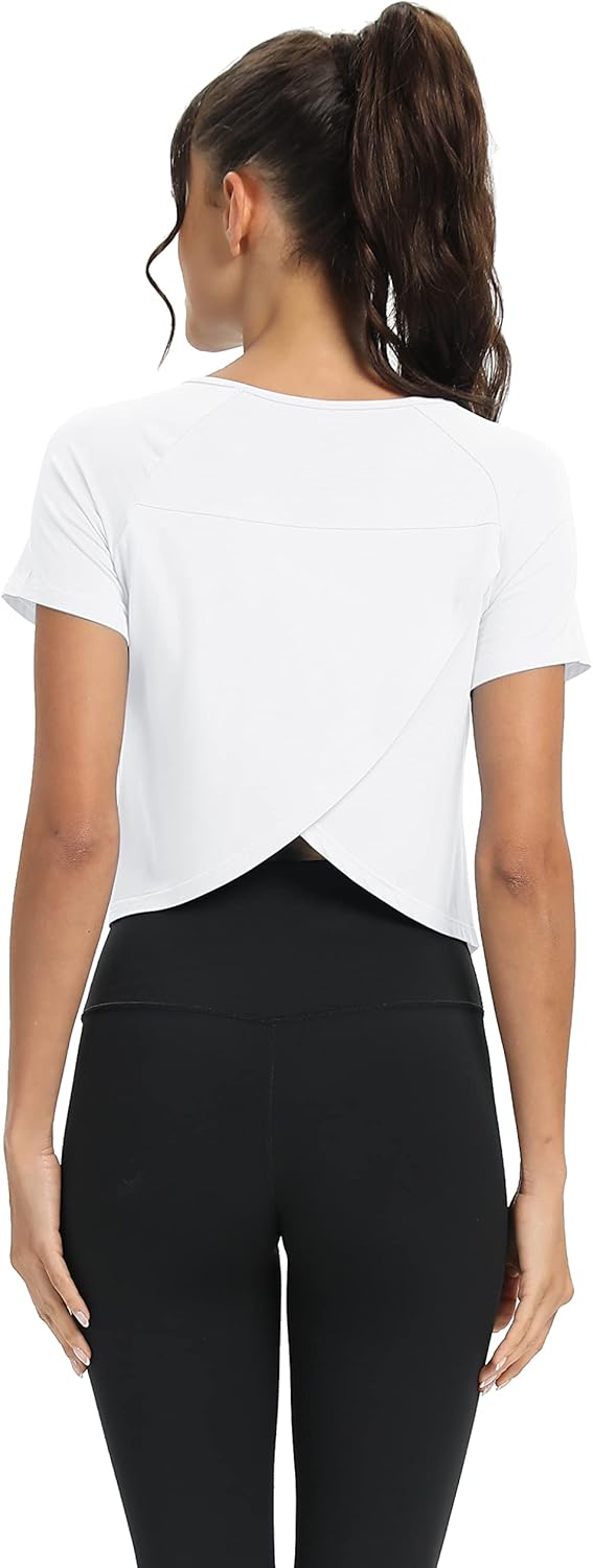 Mippo Workout Tops for Women - Cropped Split Back Athletic Gym Shirts | Loose Fit Design