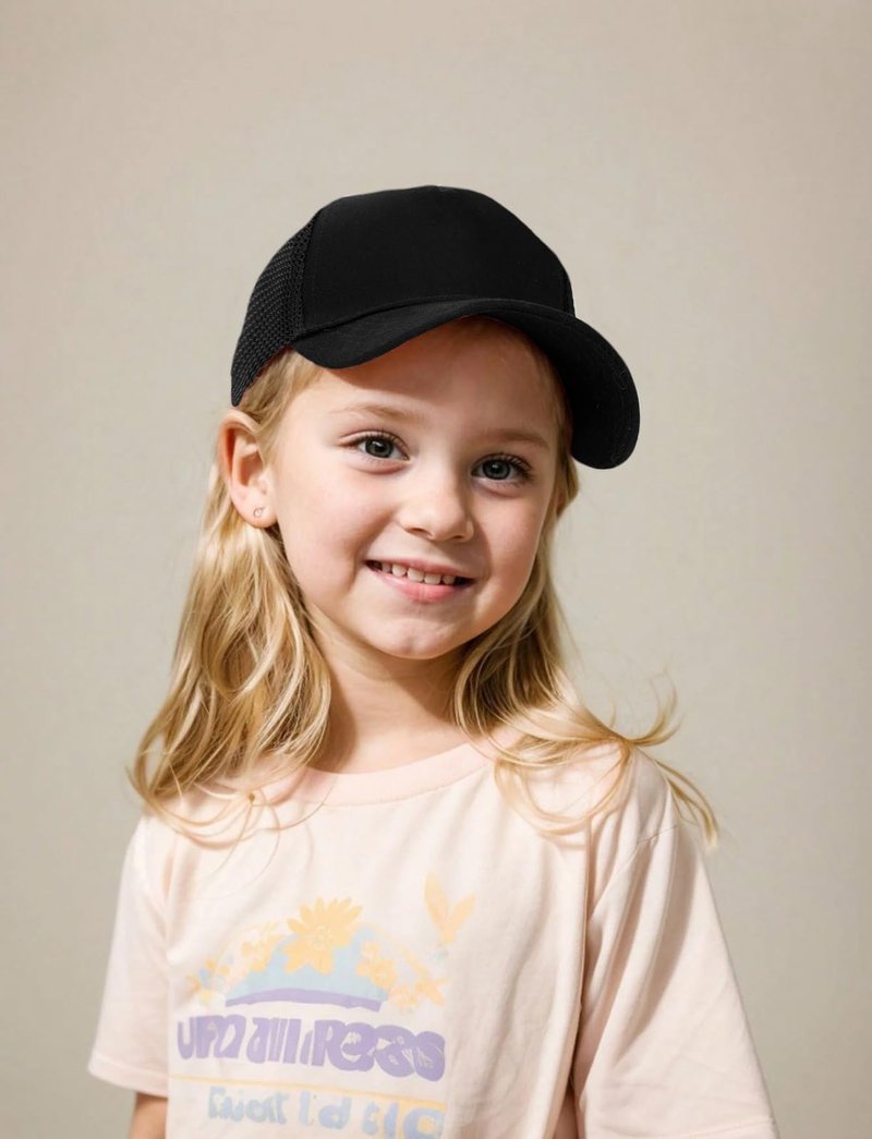 Edoneery Baseball Cap for Kids-Adjustable Washed Cotton Golf Toddler Hat for Boys & Girls (3-8 Years, Mesh-Black)