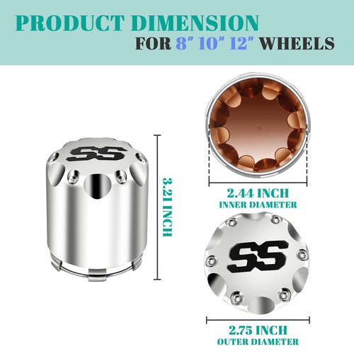 DRIVE UP SS Golf Cart Wheel Center Cap Cover Suitables for Yamaha, Club Car and EZGO Golf Cart, Push in Style Chrome ITP SS Golf Cart Center Hub Caps-4 Packs