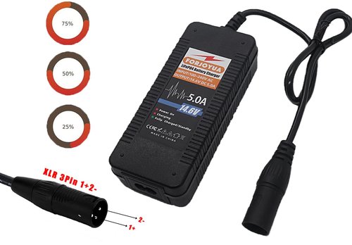 FORJOYUA 14.6V 5A LiFePO4 Scooter Battery Charger for 4S 12.8V LiFePO4 Battery Pack with 3P-XLR 1+2 Connector