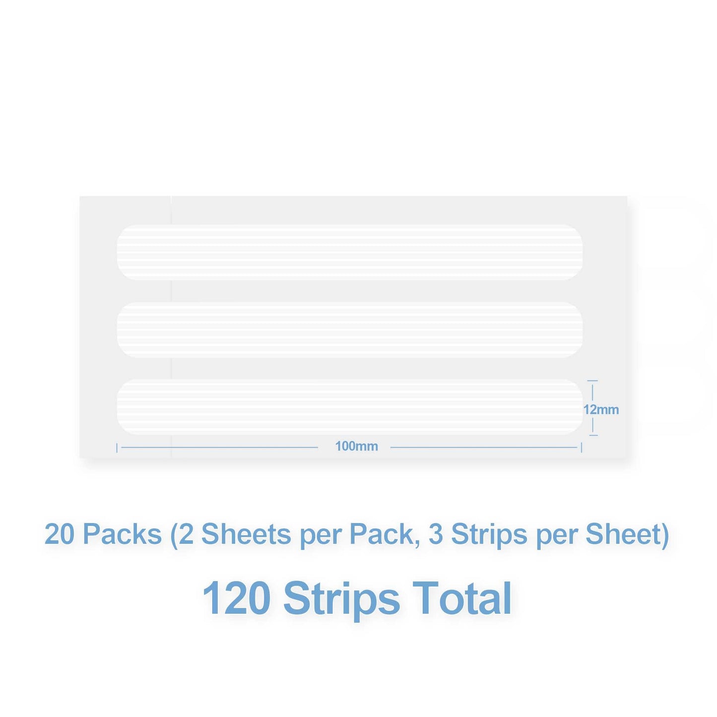 Sterile Wound Closure Strips, 12mm x 100mm, 20 Packs (2 Sheets per Pack, 3 Strips per Sheet), Breathable & Hypoallergenic, for Small Cuts, Post-Suture Care & First Aid, 120 Strips Total