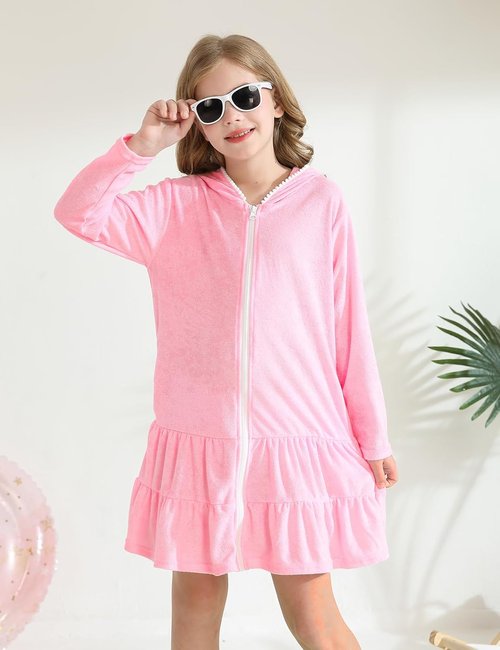 LUCKYGAL Girls Swim Cover-Up - Long Sleeve Terry Swimsuit for Beach & Pool Fun | Stylish & Comfy