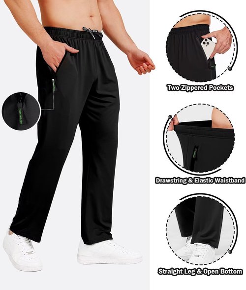 Lomsoe Men's Athletic Pants - Lightweight Workout Sweat Pants with Zip Pockets | 3 Pack