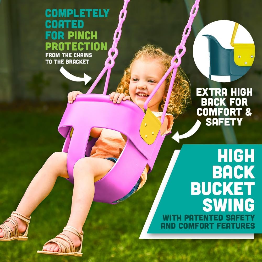 Squirrel Products Premium High Back Toddler Swing Seat - Easy Install with Plastic Coated Chains - Pink