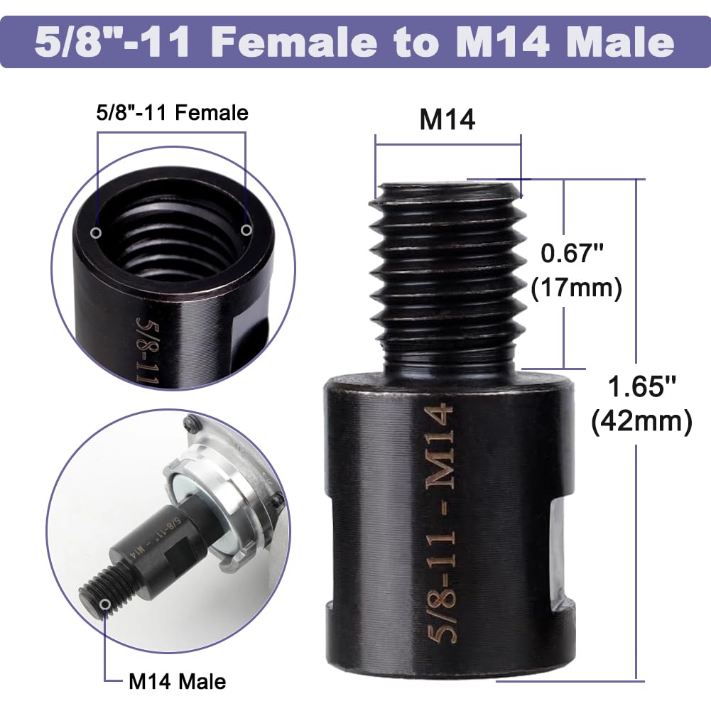 Saipe 2Pcs Angle Grinder Converter Adapters 5/8"-11 Female to M14/M10 Male, Attachments Interface Connector Thread for Polisher Drill Bit Connecting Tool