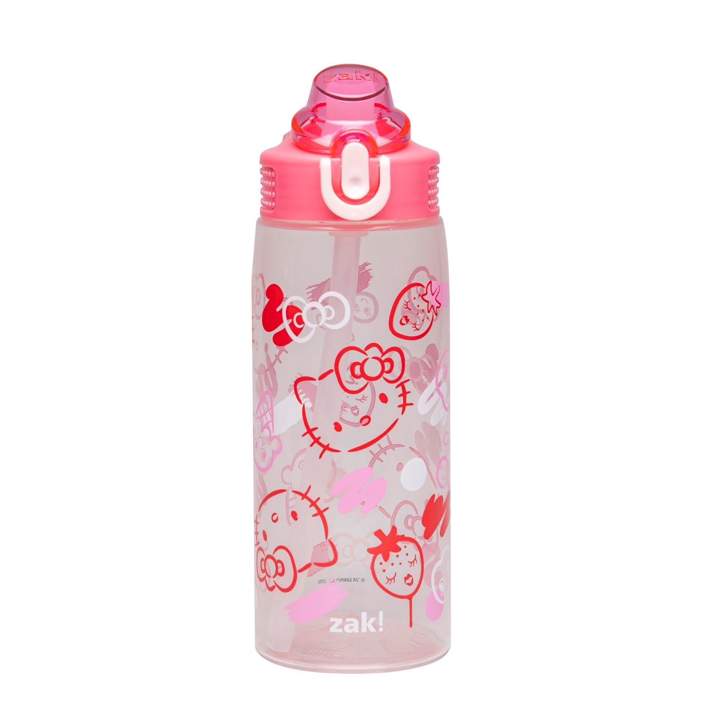 Zak Designs Sanrio Sage Water Bottle For School or Travel, 25oz Durable Plastic Water Bottle With Straw, Handle, and Leak-Proof, Pop-Up Spout Cover (Hello Kitty)