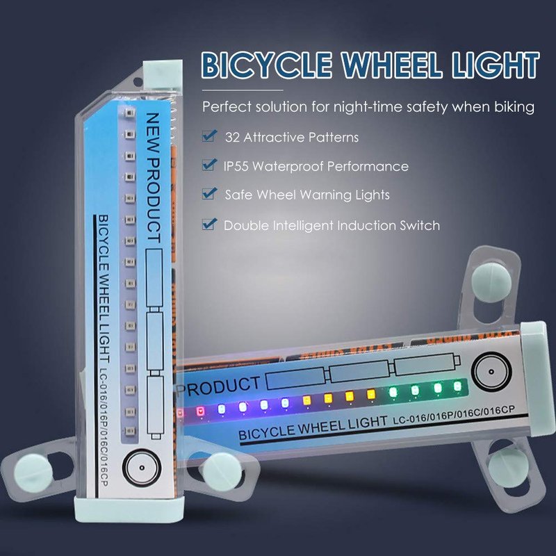 Mrisata Bike Wheel Tire Lights, 32 Attractive Patterns Bike Light Double Display LED Bicycle Spoke Riding Safety Tire Light Accessories, 32 Different Patterns Change, Bright for Spokes (A)