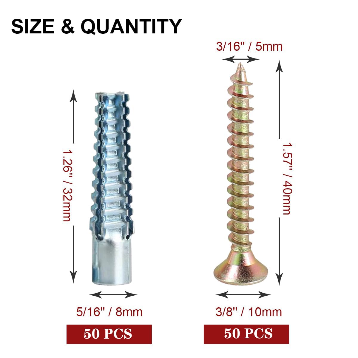 FNLGTN Heavy Duty Wall Anchors and Screws Kit, 50 Sets/100 Pieces, for Concrete, Hollow and Wooden Wall Mounting (8MM 50sets)