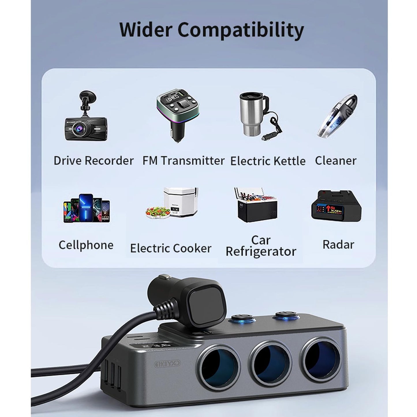 Cigarette Lighter Splitter, 8 in 1 Car Cigarette Lighter Adapter PD 35W Car Charger 3-Socket Heavy Duty Truck Multi Port USB C 12V/24V Independent Switches LED Display Super Fast Charger Car Devices