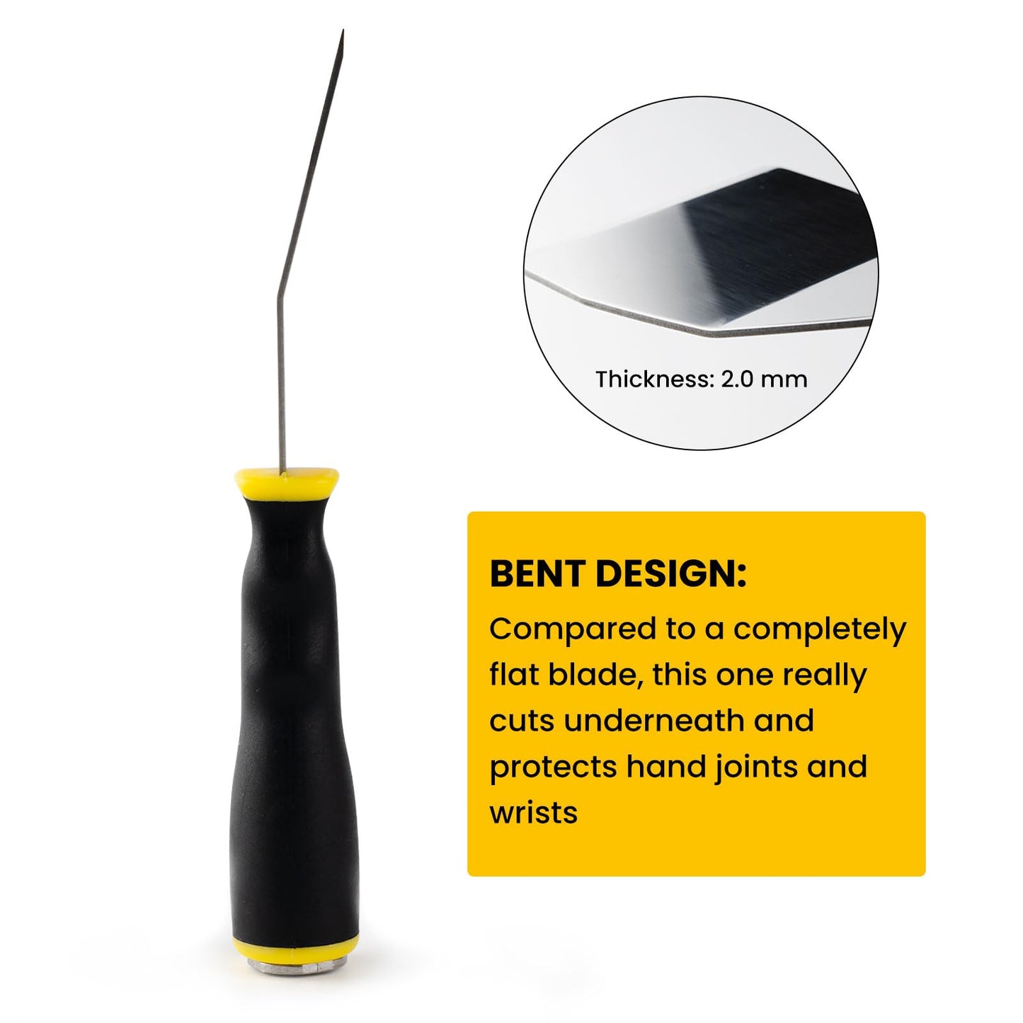 Mister Rui 3" Bent Scraper, Heavy Duty Paint Scraper Tool with Pole Socket Hammer End, Stainless Steel Bent Blade with Anti Slip Rubber Handle, Curved Floor Scraper for Cleaning, Removing, Repairing