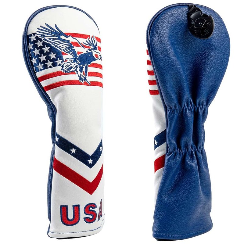 GOOACTION USA Eagle Golf Fairway Wood Head Cover, American Stars Stripes Flag Pattern PU Leather Protector | Waterproof & Fits 3/5 Woods for On-Course Protection