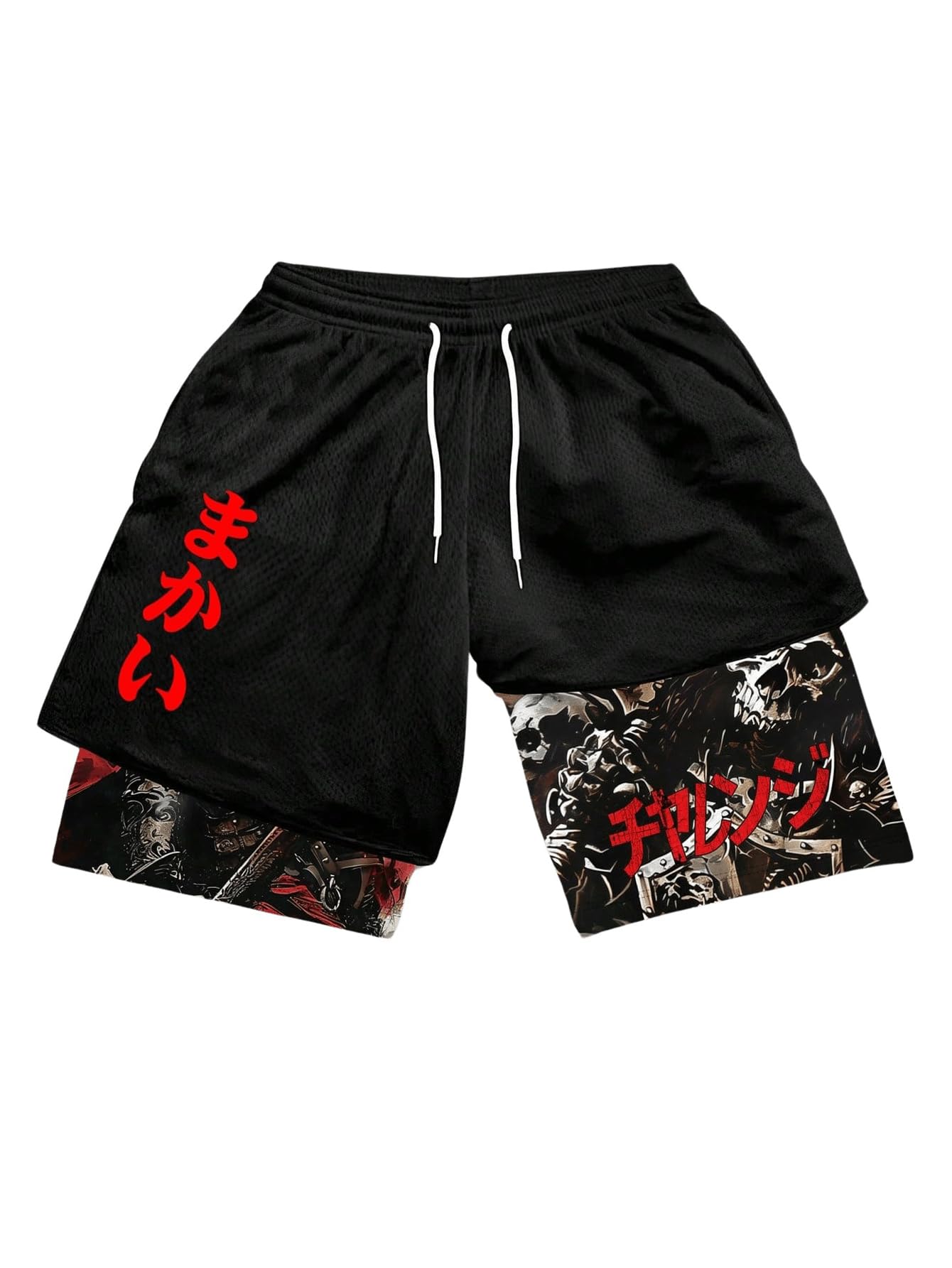 WDIRARA Men's 2 in 1 Shorts Graphic Letter Print Drawstring Workout Running Gym Shorts with Pockets Black Large