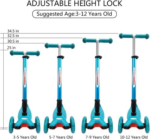 ChromeWheels Foldable Scooter - Deluxe Kick Scooter with Adjustable Height & LED Light-Up Wheels | For Kids Ages 3-12, 132lbs Limit