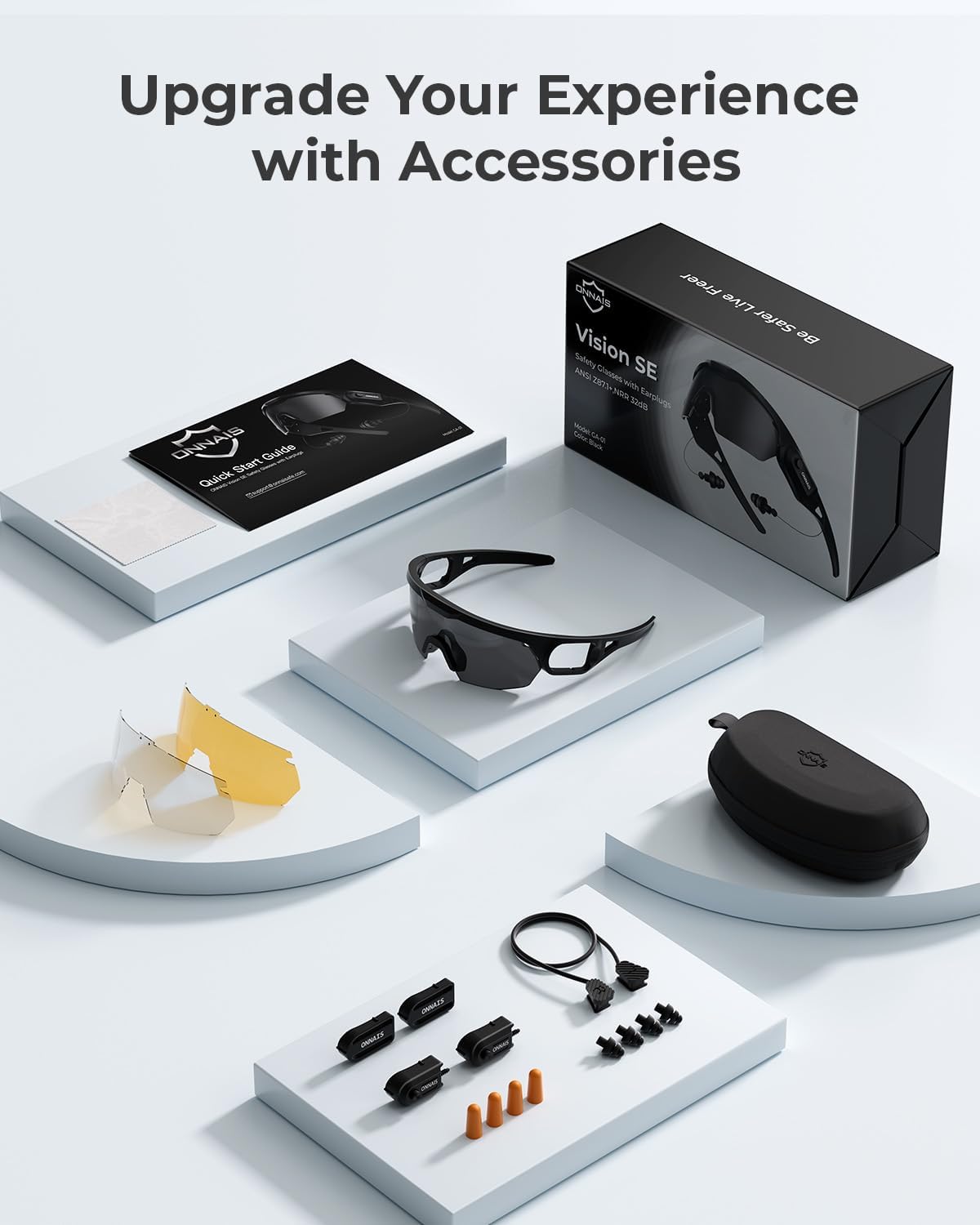 ONNAIS Shooting Glasses with Earplugs - ANSI Z87.1+ Safety Glasses with Detachable NRR 32dB Earplugs, Gifts for Men and Women