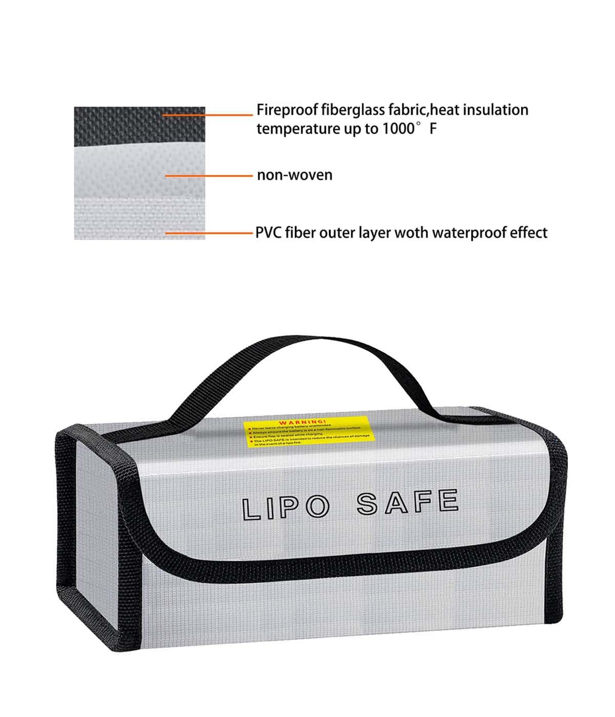 Jehaseg Lipo Battery Safe Bag Fireproof Bag for Lipo Battery Storage Charging Transport,Home Travel Office Safe Storage Pouch (230 * 80 * 100mm+185 * 75 * 60mm)