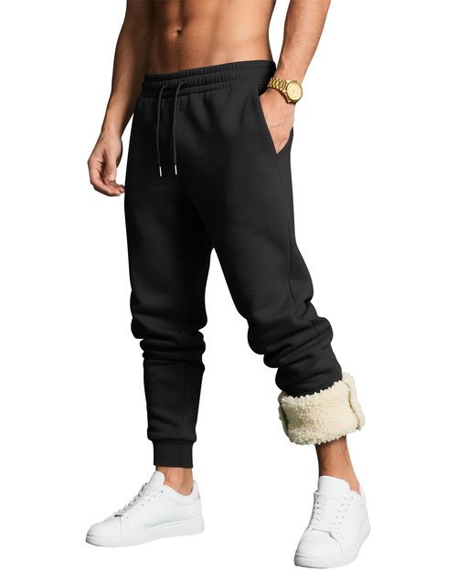 August Alley Men's Fleece Jogger Pants Sherpa Lined Sweatpants Winter Thermal Pants Thick Drawstring Joggers with Pockets(Black,Medium)