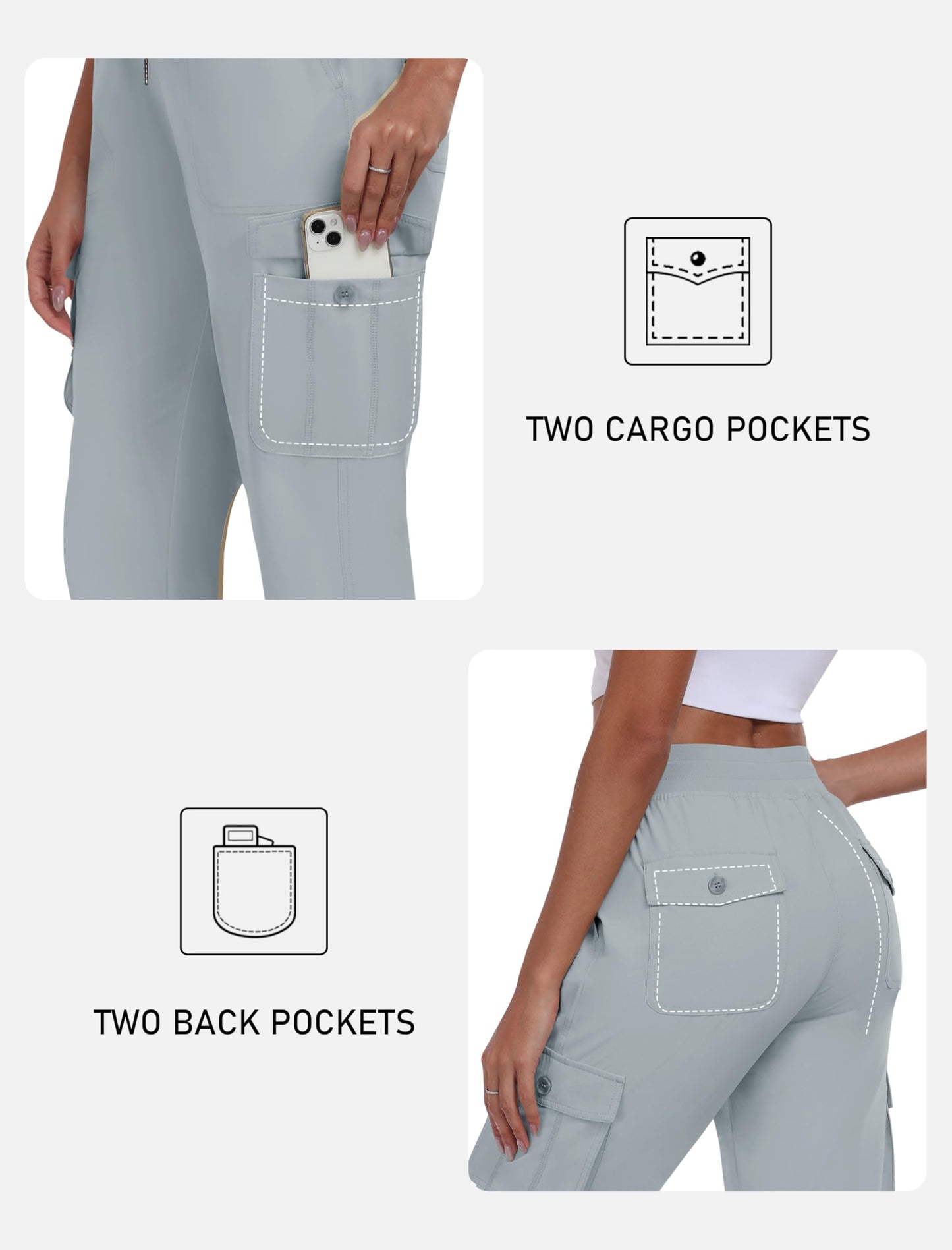MoFiz Cargo Capris for Women Lightweight Hiking Pants Stretch Elastic Waist Capri with Pockets for Summer Travel Gray XL