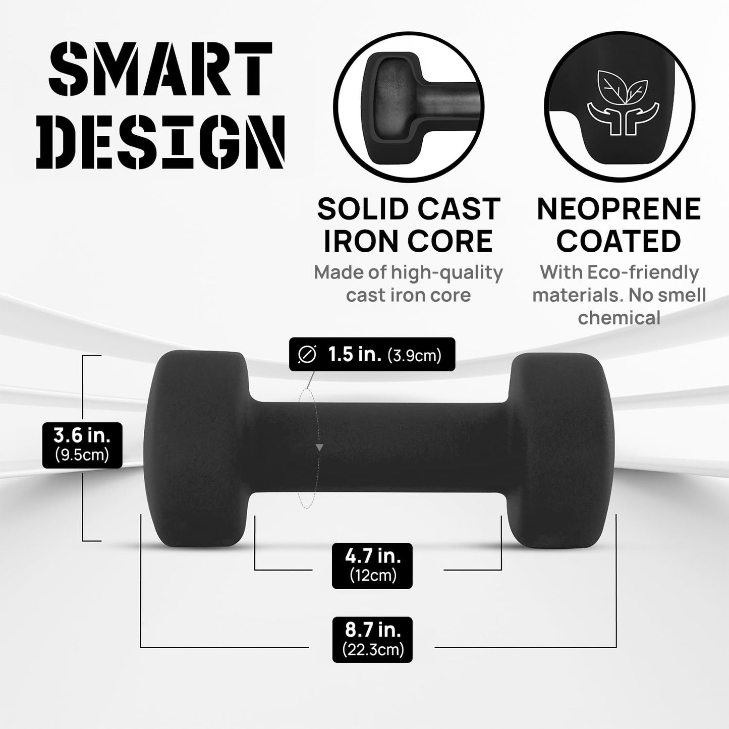 Yes4All Neoprene Coated Dumbbell Hand Weight Sets of 2 - Multiple Weight Options with 15 Colors, Anti-roll, Anti-Slip, Hexagon Shape, Black, 10 lb Pair