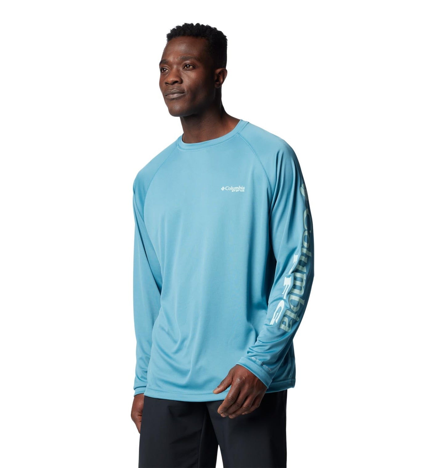 Columbia Men's Terminal Tackle Long Sleeve Fishing Shirt, Canyon Blue/ICY Morn Logo, Large