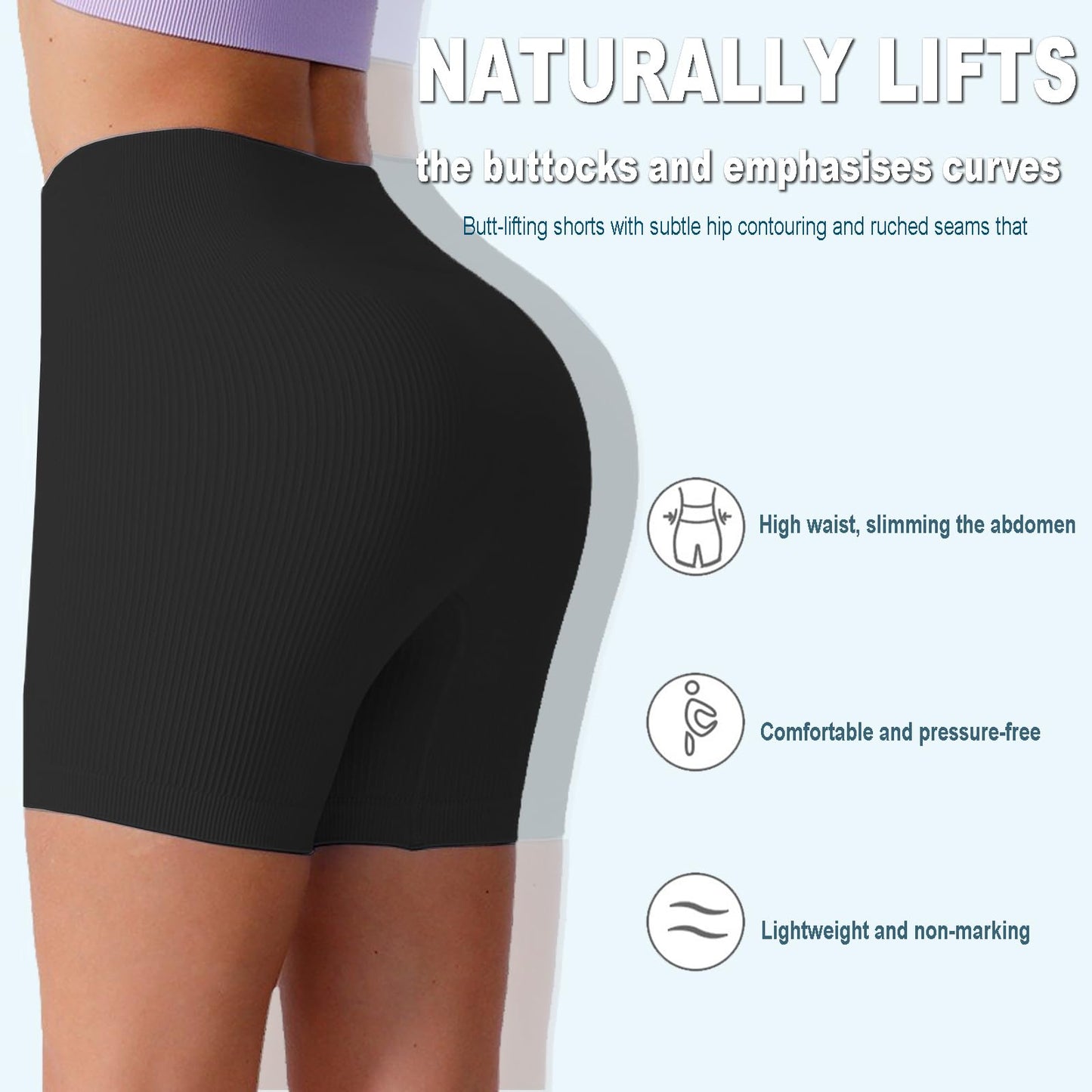 WXUP HOPS Women Athletic Shorts-High Waisted Butt Lifting Workout Pants-Seamless Scrunch Biker Shorts for Gym,Yoga,and Running(Black L)