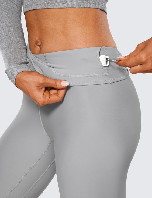 CRZ YOGA Fleece Lined Leggings 25'' - Thermal Casual Lounge Workout Womens Yoga High Waisted Pants Winter Warm Rhino Grey Medium