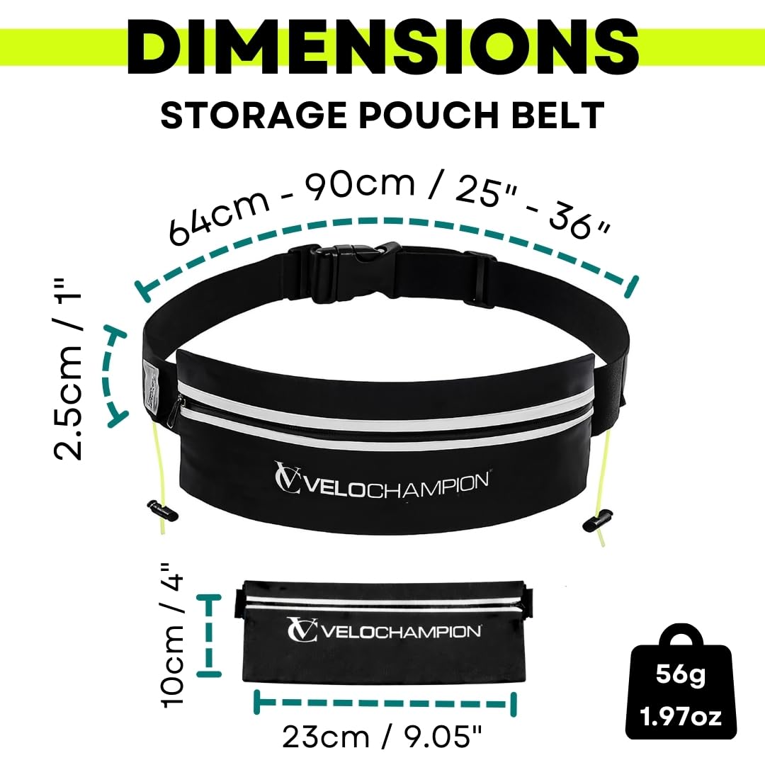 VeloChampion Reflective Running Number Belt Waist Pack + Storage Pouch Pocket. Elastic Adjustable Fit with Clip Fastening. Perfect for Fun Run, 5k, 10k, Marathon, Triathlon, Cycling